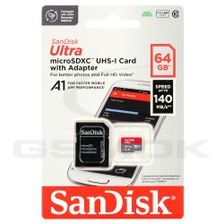 MEMORY CARD SANDISK ULTRA MICRO SD 64GB 140MB/S A1 CLASS 10 UHS-I WITH SD ADAPTER