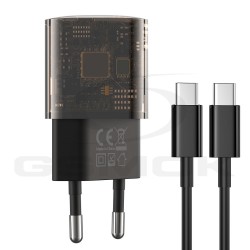 WALL CHARGER USB XO CE05 PPD 30W QC 3.0 18W USB USB-C + USB-C CABLE SMOKED