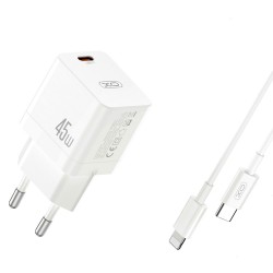 TRAVEL CHARGER XO CE09 PD 45W USB-C + CABLE USB-C TO LIGHTNING WHITE