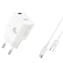 TRAVEL CHARGER XO CE09 PD 45W USB-C + CABLE USB-C TO USB-C WHITE