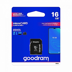 MEMORY CARD GOODRAM MICRO SD 16GB WITH ADAPTER 10 CLASS UHS I M1AA-0160R12