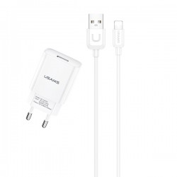 TRAVEL CHARGER USB USAMS T21 + LIGHTNING CABLE T21OCLN01 2.1A WHITE