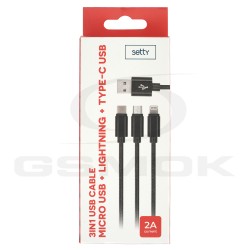 3IN1 USB CABLE MICRO USB USB-C LIGHTNING SETTY 1.2M 2A BLACK