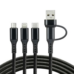 CABLE USB 5IN1 LIGHTNING + USB-C + MICRO USB EVERACTIVE 3A CBB-1.2ALL BLACK CABLE USB 5IN1 LIGHTNING + USB-C + MICRO USB EVERACTIVE 3A CBB-1.2ALL BLACK