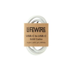 CABLE USB-C TO USB-C 3A 60W 0.5M WHITE BULK