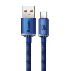 CABLE USB TO USB-C 100W 2M BASEUS CRYSTAL SHINE SERIES CAJY000503 BLUE