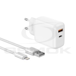 TRAVEL CHARGER NOVANL PROCHARGE PLUS USB + CABLE USB TO LIGHTNING 30W WHITE