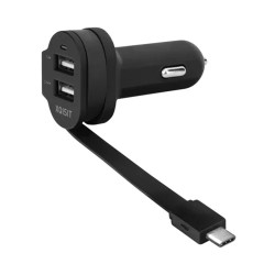 CAR CHARGER XQISIT 6A DUAL USB + MICRO USB BLACK