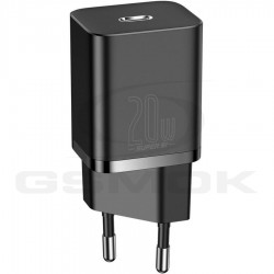 TRAVEL CHARGER BASEUS USB-C 20W QC PD + CABLE USB-C LIGHTNING 1M TZCCSUP-B01 BLACK