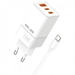 TRAVEL CHARGER BELINE 2XUSB-C USB + USB-C CABLE PD 3.0 QC 3.0 GAN 65W WHITE TRAVEL CHARGER BELINE 2XUSB-C USB + USB-C CABLE PD 3.0 QC 3.0 GAN 65W WHITE