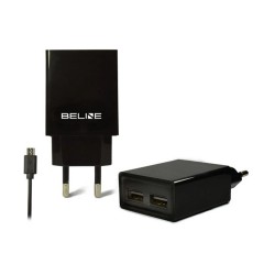 TRAVEL CHARGER BELINE 2XUSB + CABLE MICRO USB 2A BLACK