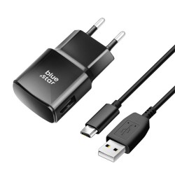TRAVEL CHARGER BLUE STAR USB A 2A 10W + CABLE USB TO MICRO USB TFK-TC-1100B BLACK