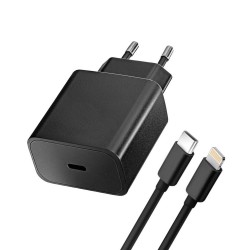 TRAVEL CHARGER BLUE STAR USB-C QC4.0 PD 3A 20W + CABLE USB-C TO LIGHTNING TFB-TC-20WPD BLACK