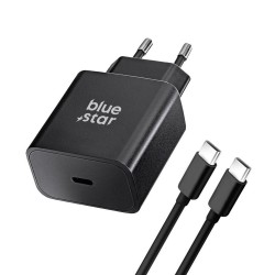 TRAVEL CHARGER BLUE STAR USB-C QC4.0 PD 3A 25W + CABLE USB-C TO USB-C TFB-TC-25WPD BLACK