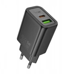 TRAVEL CHARGER HOCO USB-A + USB-C QC3.0 PD 3A 30W N63 CZARNA