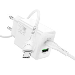 TRAVEL CHARGER HOCO USB-C N71 30W + CABLE USB-C TO USB-C WHITE