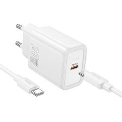 TRAVEL CHARGER HOCO USB-C QC PD 20W + CABLE USB-C TO LIGHTNING N60 WHITE