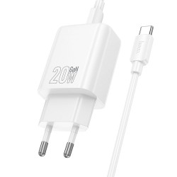 TRAVEL CHARGER HOCO USB-C QC PD 20W + CABLE USB-C TO USB-C N60 WHITE