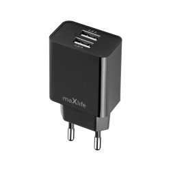 TRAVEL CHARGER MAXLIFE 4.8A 2XUSB MXTC-12 BLACK