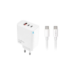 TRAVEL CHARGER MAXLIFE MXTC-09-65ACC PD 65W USB + 2XUSB-C + CABLE USB-C TO USB-C WHITE TRAVEL CHARGER MAXLIFE MXTC-09-65ACC PD 65W USB + 2XUSB-C + CABLE USB-C TO USB-C WHITE