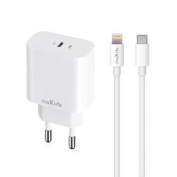 WALL CHARGER MAXLIFE USB-C MXTC-06-20C 20W + CABLE USB-C TO LIGHTNING WHITE