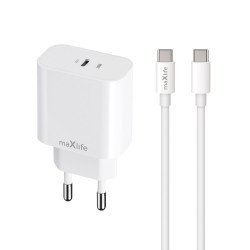 WALL CHARGER MAXLIFE USB-C MXTC-06-20C 20W + CABLE USB-C TO USB-C WHITE