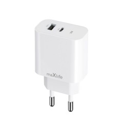 TRAVEL CHARGER MAXLIFE USB + USB-C MXTC-06-25AC 25W WHITE