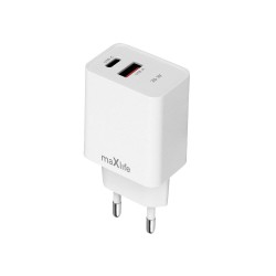 TRAVEL CHARGER MAXLIFE USB + USB-C MXTC-13-20AC 20W WHITE