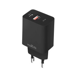 TRAVEL CHARGER MAXLIFE USB + USB-C MXTC-13-20AC 20W BLACK TRAVEL CHARGER MAXLIFE USB + USB-C MXTC-13-20AC 20W BLACK