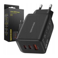 TRAVEL CHARGER SPACECASE USB + 2X USB-C 65W GAN SC008B BLACK