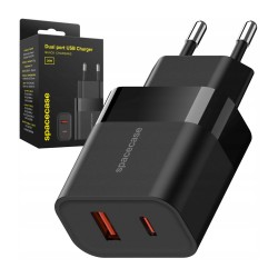 TRAVEL CHARGER SPACECASE USB + USB-C 20W SC001B BLACK