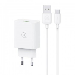 USAMS SC SERIES USB-A WALL CHARGER + USB-C/USB-A CABLE 18W FAST CHARGING 1M WHITE