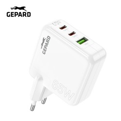 TRAVEL CHARGER USB 2XUSB-C GEPARD 65W WHITE 