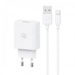 TRAVEL CHARGER USB-A 18W USAMS + CABLE LIGHTNING SCXLTZ03 WHITE 