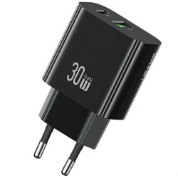 TRAVEL CHARGER USB-A USB-C USAMS CC316 T65 30W BLACK