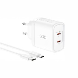 TRAVEL CHARGER XO CE08 PD 50W 2XUSB-C + CABLE USB-C TO USB-C WHITE