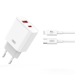 TRAVEL CHARGER XO CE12 USB USB-C 20W 3A QC 3.0 PD 3.0 + CABLE USB-C TO LIGHTNING WHITE