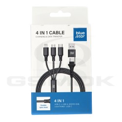 OUTLET CABLE 4IN1 USB USB-C TO MICRO USB LIGHTNING USB-C 2.4A 12W 1.2M BLUE STAR CAFULE C172 BLACK