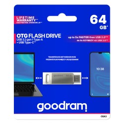 PENDRIVE GOODRAM ODA3 64GB USB-C USB 3.2 SILVER ODA3-0640S0R11