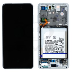 LCD Display SAMSUNG G990 GALAXY S21 FE WHITE WITH FRAME AND BATTERY GH82-26412B ORIGINAL SERVICE PACK