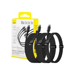 3 PCS CABLES SET USB-C USB-C BASEUS TUNGSTEN GOLD 100W 480MB/S 1M 2M 3M BLACK